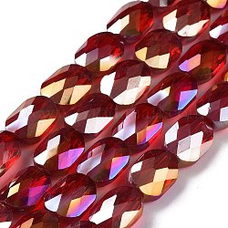 Brins de perles de verre transparentes plaquées à facettes, de couleur plaquée ab , ovale, rouge foncé, 10.5x8x5mm, Trou: 1.5mm, Environ 58~60 pcs/chapelet, 25.59 pouce (65 cm)
