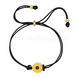 Daisy Flower Alloy Enamel Link Slider Bracelets, Adjustable Bracelet, Yellow, Daisy Link: 31mm