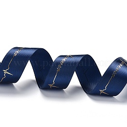Polyester Ribbons, Single Face Printed, Heartbeat & Word Love You Pattern, for DIY Gift Packing, Prussian Blue, 1 inch(26mm), about 50 yards/roll(45m/roll)