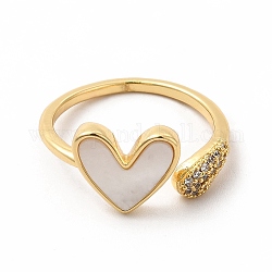 Открытое кольцо-манжета в форме сердца из натуральной ракушки с кубическим цирконием, украшения из латуни для женщин, золотые, внутренний диаметр: 17 мм