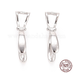 Rhodium Plated 925 Sterling Silver Ice Pick Pinch Bails, Platinum, 22x16x6.5mm, Hole: 5.4x3mm, Pin: 0.7mm