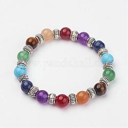 Natural & Synthetic Gemstone Beaded Stretch Bracelets, with Alloy Spacer Beads, Colorful, 1-7/8 inch(47mm)
