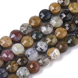 Chapelets de perles en jaspe d'océan naturelle, facette, plat rond, 6x3.5~4mm, Trou: 0.9mm, Environ 72 pcs/chapelet, 15.55 pouce (39.5 cm)