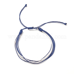Bracciale multifilo in poliestere cerato, braccialetto di corda regolabile per le donne, blu medio, diametro interno: 2-1/8~4-1/8 pollice (5.3~10.5 cm)