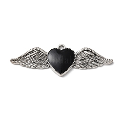 Подвески из сплава , с черной эмалью, античное серебро, сердце с крыльями, 18x54x3 мм, отверстие : 2 мм