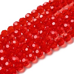 Abalorios de vidrio transparentes, facetas (32 facetas), redondo, rojo, 8mm, agujero: 1 mm, aproximamente 72 pcs / cadena, 20.67 pulgada (52.5 cm)