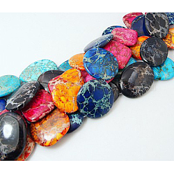 Natural Regalite/Imperial Jasper/Sea Sediment Jasper Beads Strands, Dyed & Heated, Flat Round, Mixed Color, 30~40x30~35x9mm, Hole: 1mm, about 10~14pcs/strand, 16 inch