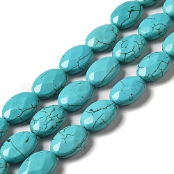 Natural Howlite Beads Strands, Dyed, Faceted, Oval, Dark Turquoise, 18x13x7mm, Hole: 1.4mm, about 22pcs/strand, 15.16 inch(38.5cm)