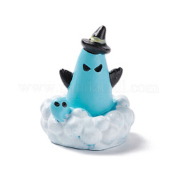 Halloween Theme Mini Resin Home Display Decorations, Ghost with Hat, Cyan, 33x32x39mm