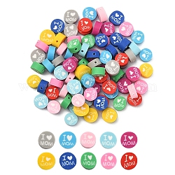 100Pcs 10 Colors Handmade Polymer Clay Beads, Mother's Day Theme, Flat Round with Word I Love MOM, Mixed Color, 8~9.5x3.5~4.5mm, Hole: 1.5mm, 10pcs/color