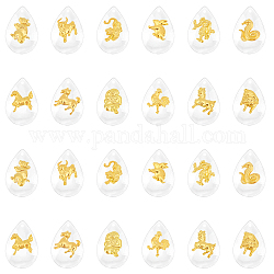 Pandahall elite 48pcs 12 pendentifs en verre de style, Avec douze signes chinois du zodiaque, 30x22x6.5mm, Trou: 1.4mm, 4 pièces / style