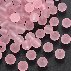 Perline acrilico trasparente, stile gommato, smerigliato, tondo, perla rosa, 8x7mm, Foro: 1.8 mm, circa 1745pcs/500g