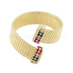 Anello a polsino aperto con rettangolo di zirconi colorati, anello grosso in ottone per donna, vero placcato oro 18k, misura degli stati uniti 9 3/4 (19.5mm)