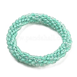 Bracelet extensible tressé en perles de verre au crochet, bracelet style bohème népel, aigue-marine, diamètre intérieur: 1-3/4 pouce (4.5 cm)