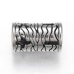 304 Stainless Steel Beads, Column, Antique Silver, 17x10mm, Hole: 7mm