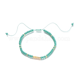Bracciali di perline intrecciati con fili di nylon regolabili, con perle di vetro sfaccettate e vere perle di ottone placcato oro 18k, rondelle, ciano scuro, diametro interno: 1-3/4~3-5/8 pollice (4.6~9.3 cm)
