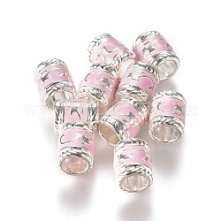 Émail perles européennes en alliage, sans cadmium et sans plomb, grandes perles de colonne de trou, Plaqué Argent, lilas, lilas, 8.5x7mm, Trou: 5mm