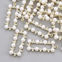 Pendente in lega, con strass di cristallo e perle di plastica imitazione abs, rettangolo, oro chiaro, 43x18x7mm, Foro: 1.6 mm