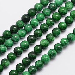 Natürliche Malaysia Jade Perlen Stränge, Runde, gefärbt, dunkelgrün, 6 mm, Bohrung: 0.8 mm, ca. 64 Stk. / Strang, 15 Zoll