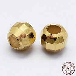 925 шарик из стерлингового серебра spacer, граненые, круглые, золотые, 6x5 мм, отверстие : 3 мм