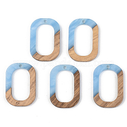Anhänger aus opakem Harz und Walnussholz, ovalen Ring, Kornblumenblau, 28x19.5x3 mm, Bohrung: 2 mm