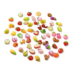 Undurchsichtige Obst- und Gemüse-Cartoon-Aufkleber mit selbstklebender Rückseite aus Kunstharz, Ananas-Apfel-Erdbeer-Mais-Kürbis-Aufkleber für Kinderkunsthandwerk, Mischformen, 13~23x12~19x3.5~8.5 mm