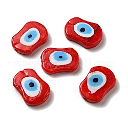 Main mal de perles au chalumeau des yeux, ovale, rouge, 18x25x5mm, Trou: 1.6mm