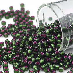 Toho perles de rocaille rondes, Perles de rocaille japonais, (2204) givré argenté doublé rose olivine, 8/0, 3mm, Trou: 1mm, environ 10000 pcs / livre