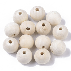 Perle di legno naturale non finite, perline macramè foro grande, perle di legno cerate, superficie liscia, tondo, bianco floreale, 20mm, Foro: 4 mm