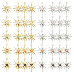 Ahadermaker 40pcs 10 style rack placage alliage pendentifs oeil de chat, soleil, couleur mixte, 28.5x20.5x2.5mm, Trou: 1.6mm, 4 pièces / style