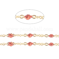 304 Stainless Steel Handmade Beaded Chain, Cable Chains, with Enamel and Glitter Powder, Long-Lasting Plated, Soldered, with Spool, Flat Oval, Red, 1.5x1x0.2mm, Bead: 1.5mm, about 32.8 Feet(10m)/roll