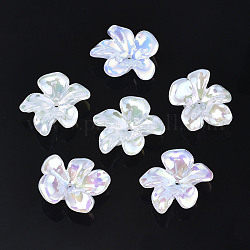 Capuchons de perles acryliques électrolytiques à 5 pétale, fleur, fumée blanche, 23.5x25x8mm, Trou: 1.2mm
