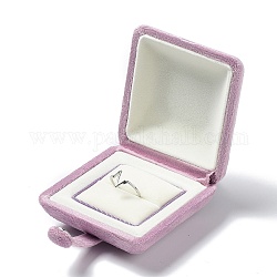 スクエアベルベットリングボックス  鉄スナップボタン付き結婚指輪ギフトケース  フラミンゴ  7.2x7.2x3.95cm