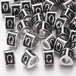Metall Großlochperlen, Schmelz-Stil, Großloch perlen, Dreieck mit Buchstaben, Platin Farbe, Schwarz, letter.q, 9.5x9x6.5 mm, Bohrung: 5 mm