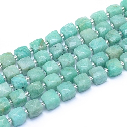 Chapelets de perles en amazonite naturelle, facette, cube, alice bleu, 9~10.5x9~10.5x9~10.5mm, Trou: 1mm, Environ 32 pcs/chapelet, 15.55 pouce (39.5 cm)