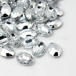 Cabuchones de diamante de imitación de acrílico de Taiwan imitación, señaló hacia atrás y facetas, oval, Claro, 10x8x4.5mm