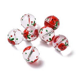 Perles en verre transparentes, avec l'émail, ronde, rouge, Modèle de pomme, 14~15x13~13.5mm, Trou: 1.5~1.6mm