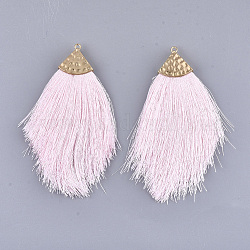 Polyester Tassel Big Pendant Decorations, with Alloy Findings, Golden, Pink, 100~108x51~62x7mm, Hole: 2mm