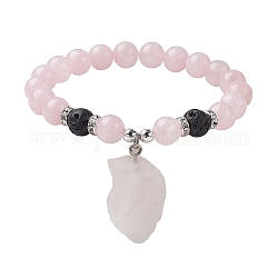 Naturelle quartz rose de perle bracelets extensibles, Bracelets à breloques en pierre brute brute pour femmes, diamètre intérieur: 2-1/4 pouce (5.8 cm)