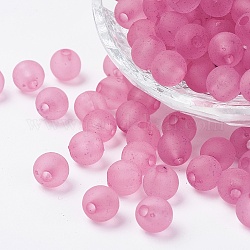Perles en acrylique transparente, ronde, mat, perle rose, 4mm, Trou: 1mm, environ 1400 pcs/50 g