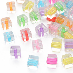 Perles en acrylique transparente, cube, couleur mixte, 7x7x7mm, Trou: 2mm, environ 1310 pcs/500 g
