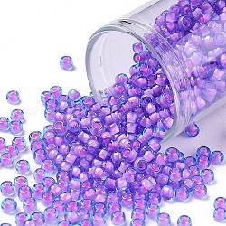 Toho perles de rocaille rondes, Perles de rocaille japonais, (937) couleur intérieure aqua / bubble gum doublée rose, 8/0, 3mm, Trou: 1mm, environ 222 pcs/10 g