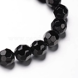 Hebras de cuentas de vidrio redondas facetadas (32 facetas), negro, 10mm, agujero: 1 mm, aproximamente 33 pcs / cadena, 12.4 pulgada