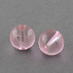 Chapelets de perles en verre transparent drawbench, peint à la bombe, ronde, rose, 8mm, Trou: 1.3~1.6mm, 31.4 pouce