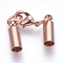 Brass Lobster Claw Clasps, with Cord Ends, Long-Lasting Plated, Real Rose Gold Plated, 39mm, Hole: 3mm