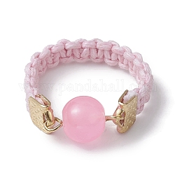 Стеклянный круглый шарик, плетеное кольцо на палец в виде бусины, с вощеными хлопковыми шнурами, розовые, внутренний диаметр: 18 мм