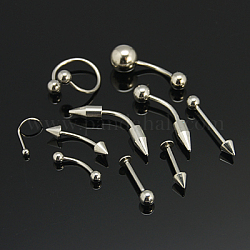 Acciaio inox piercing al naso naso piercing gioielli, stile misto, platino, 11~31x3~8mm, ago :1~1.5mm, 42 set / scheda