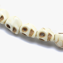 Filo di perline turchesi sintetici, teschio, tinto, bianco, 8x7x5.5~6mm, Foro: 1 mm, circa 51pcs/filo, 14.9 pollice (38 cm)