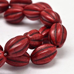 Brins de perles de melon synthétiques turquoise ovales, teinte, rouge, 16x12mm, Trou: 1mm, environ 416 pcs/1000 g