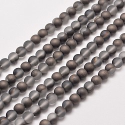 Chapelets de perles en quartz mat synthétique électrolytique, mat, ronde, demi-plaqué, noir, 8mm, Trou: 1mm, Environ 50 pcs/chapelet, 15.7 pouce